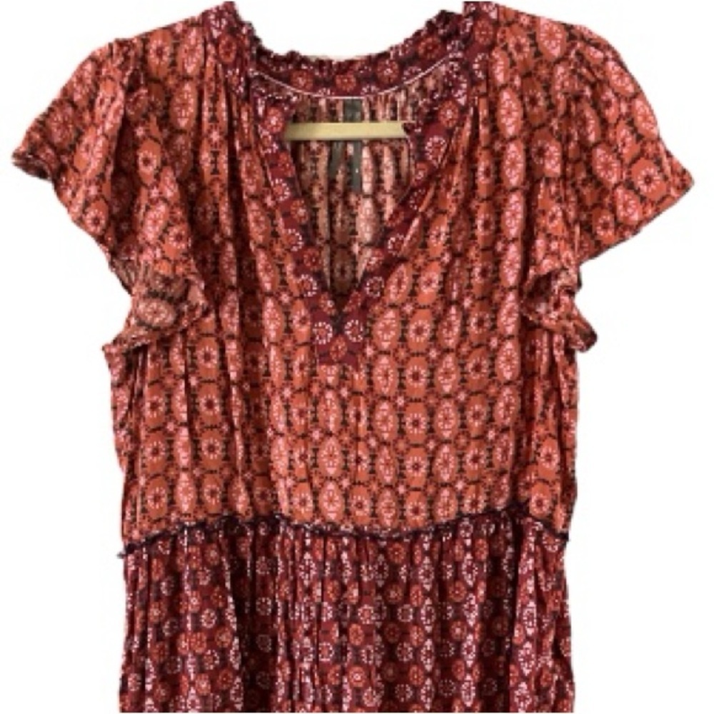By Anthropologie Tiered Dress, Mini, Geometric, Sz M, Modal, Boho, Peasant - Picture 9 of 14